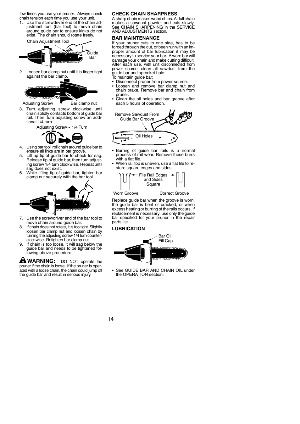 Warning | Poulan 545117550 User Manual | Page 14 / 17