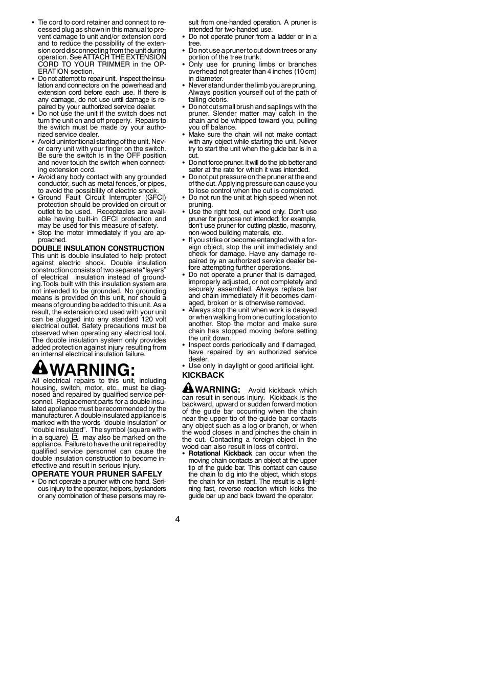 Warning | Poulan 545117550 User Manual | Page 4 / 17