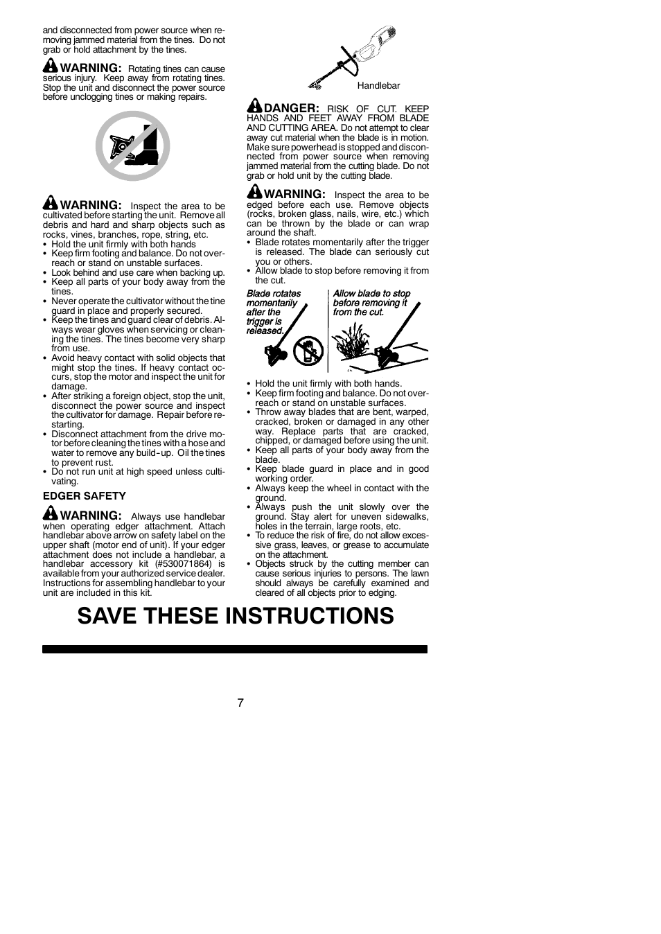 Save these instructions, Warning, Danger | Poulan 545117550 User Manual | Page 7 / 17