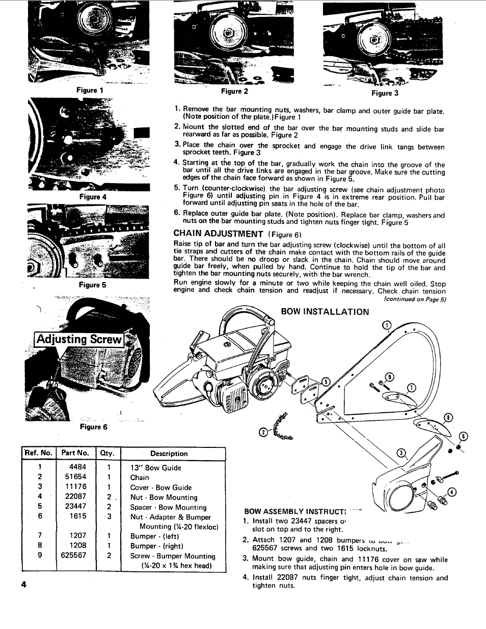 Chain adjustment (figure 6), Bow installation | Poulan 1980-02 User Manual | Page 4 / 9