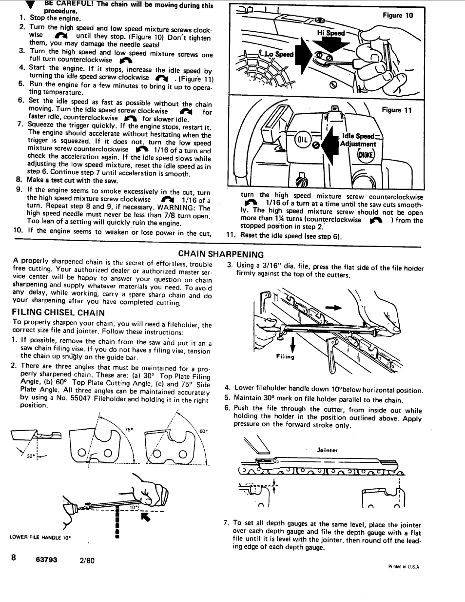 Chain sharpening, Filing chisel chain | Poulan 1980-02 User Manual | Page 8 / 9