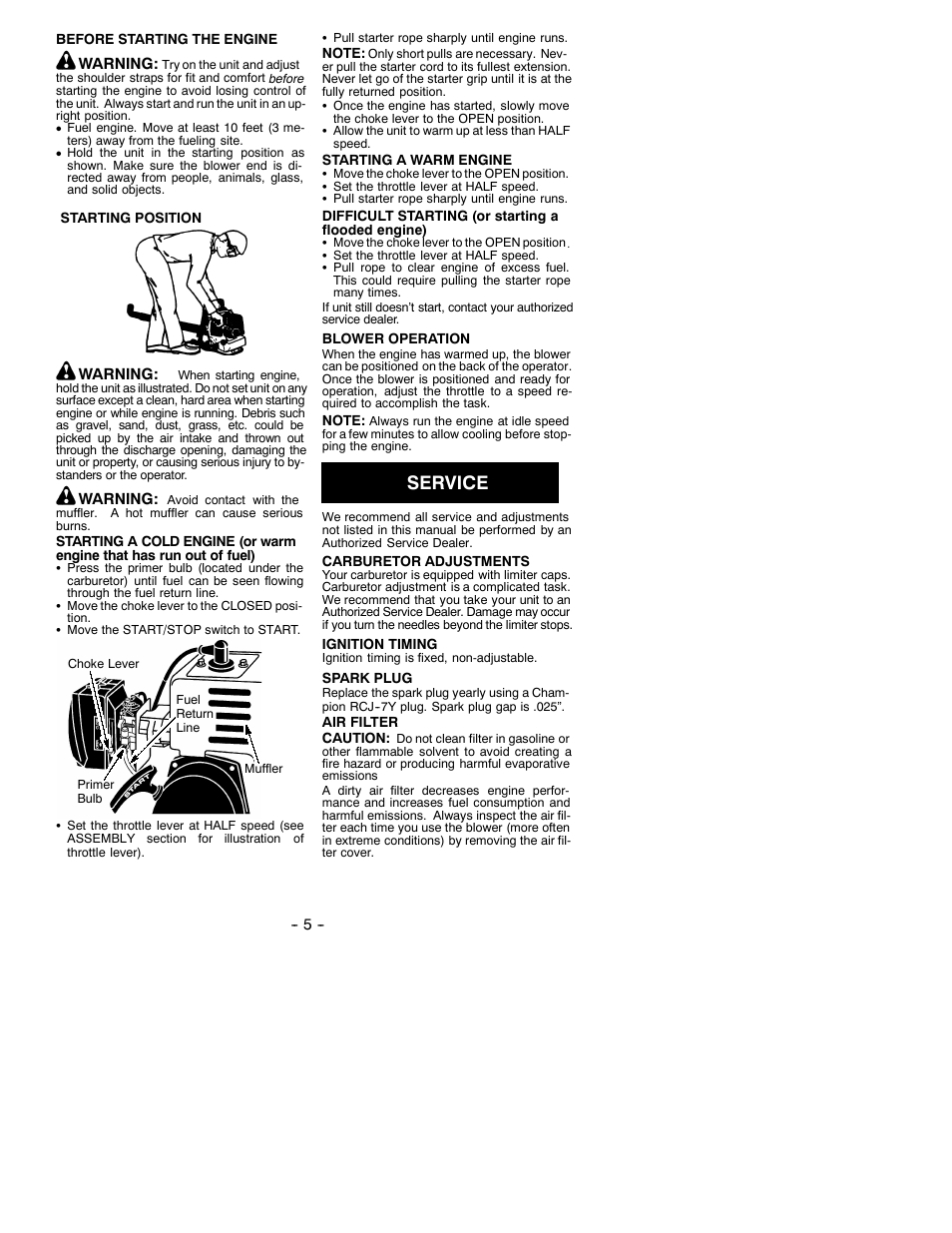 Service | Poulan BP400 User Manual | Page 5 / 7