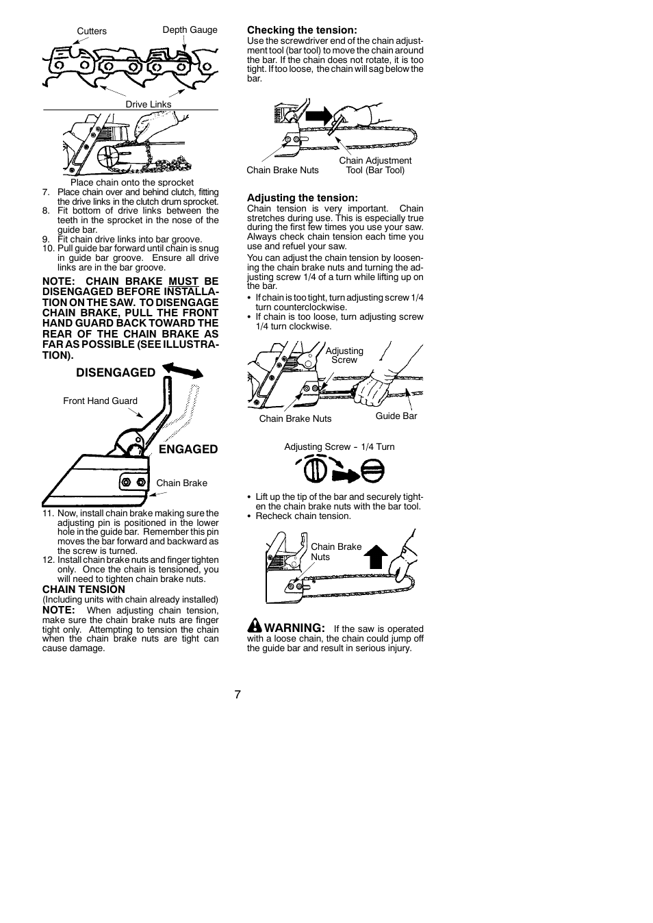 Disengaged engaged, Warning | Poulan 545001484 User Manual | Page 7 / 18