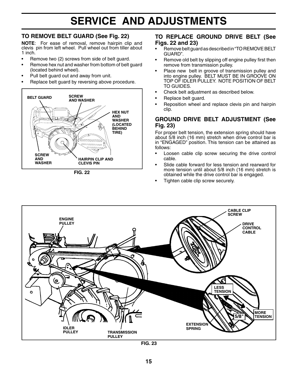 Service and adjustments | Poulan PRRT65B User Manual | Page 15 / 28