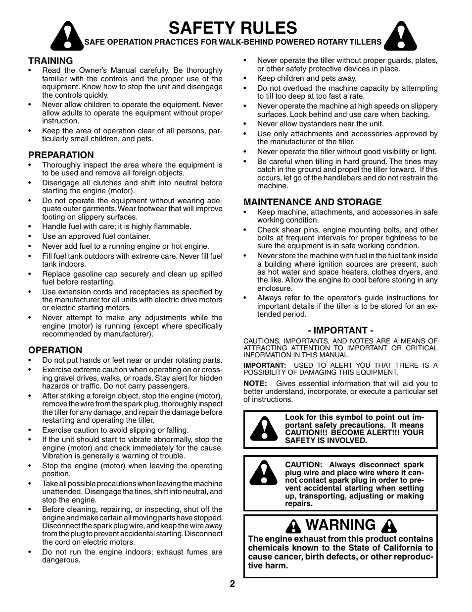 Safety rules, Warning | Poulan PRRT65B User Manual | Page 2 / 28