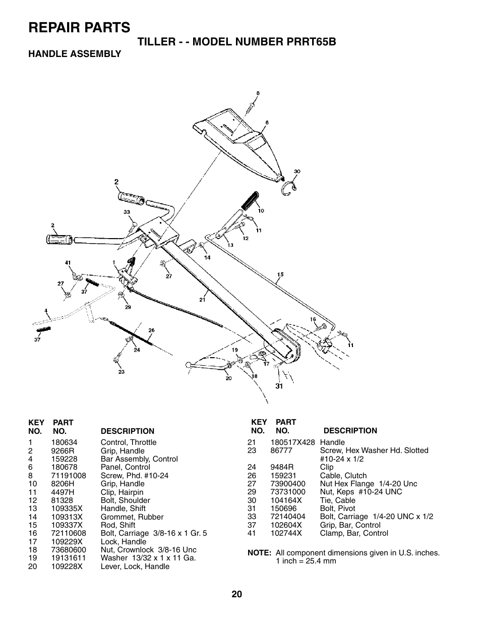 Repair parts, Tiller - - model number prrt65b | Poulan PRRT65B User Manual | Page 20 / 28
