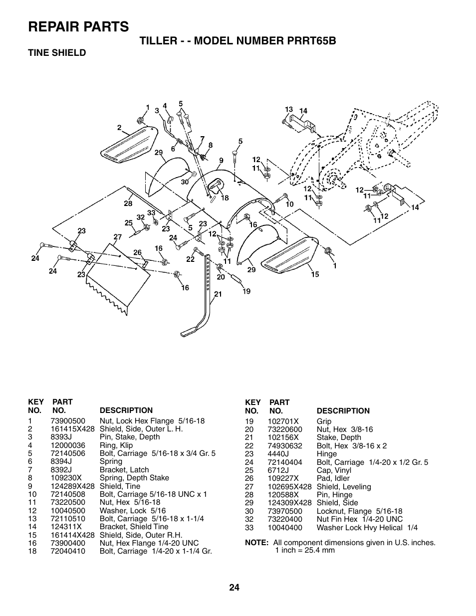 Repair parts, Tiller - - model number prrt65b | Poulan PRRT65B User Manual | Page 24 / 28