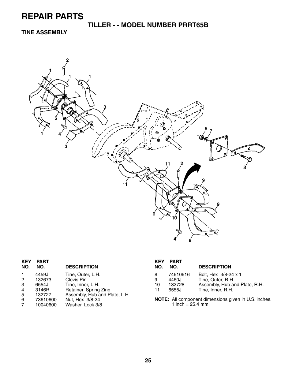 Repair parts, Tiller - - model number prrt65b | Poulan PRRT65B User Manual | Page 25 / 28
