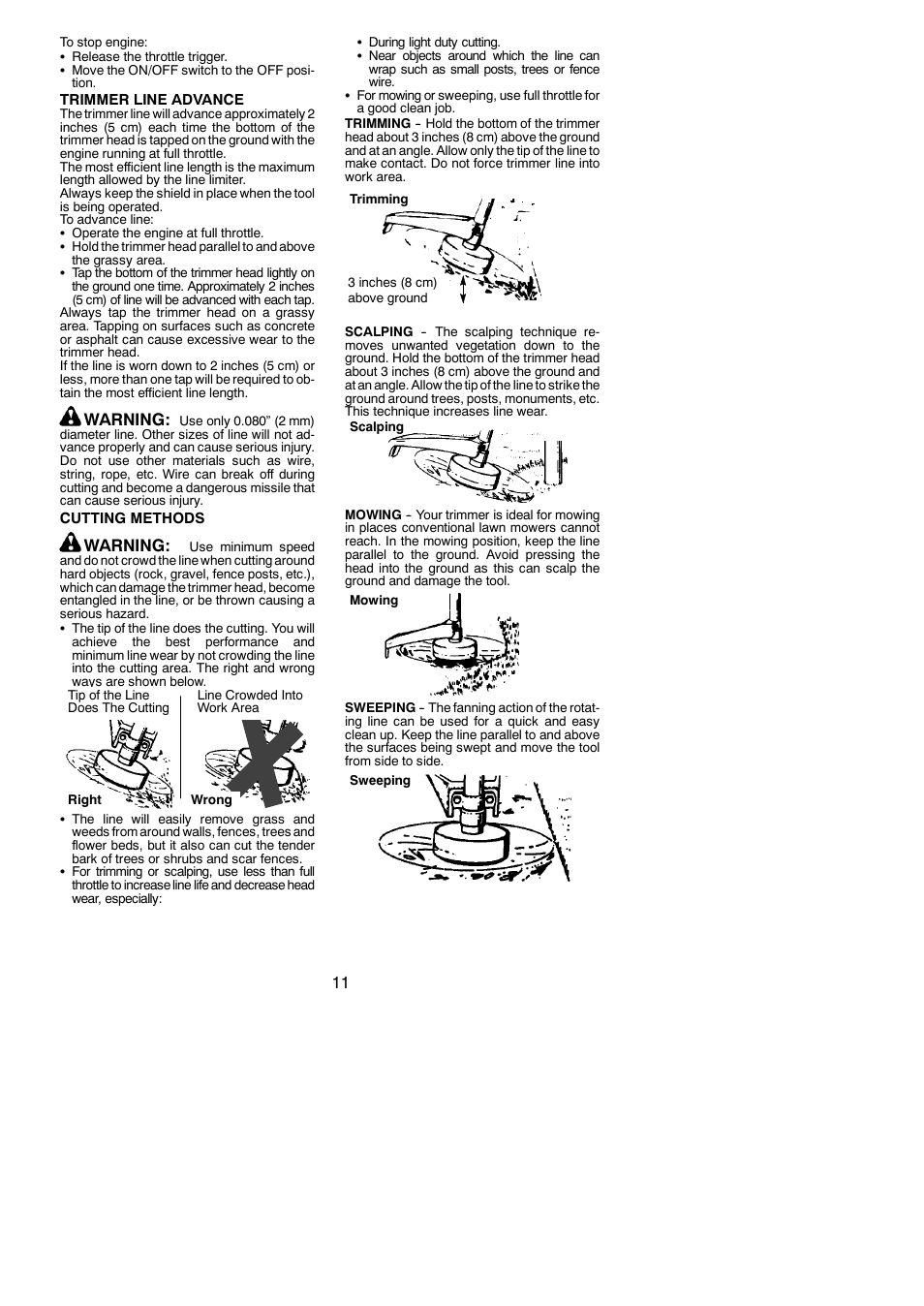 Warning | Poulan 545123423 User Manual | Page 11 / 16