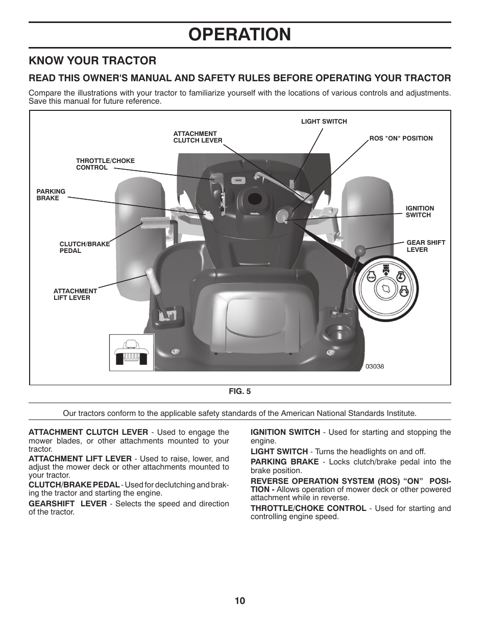 Operation, Know your tractor | Poulan 411188 User Manual | Page 10 / 48