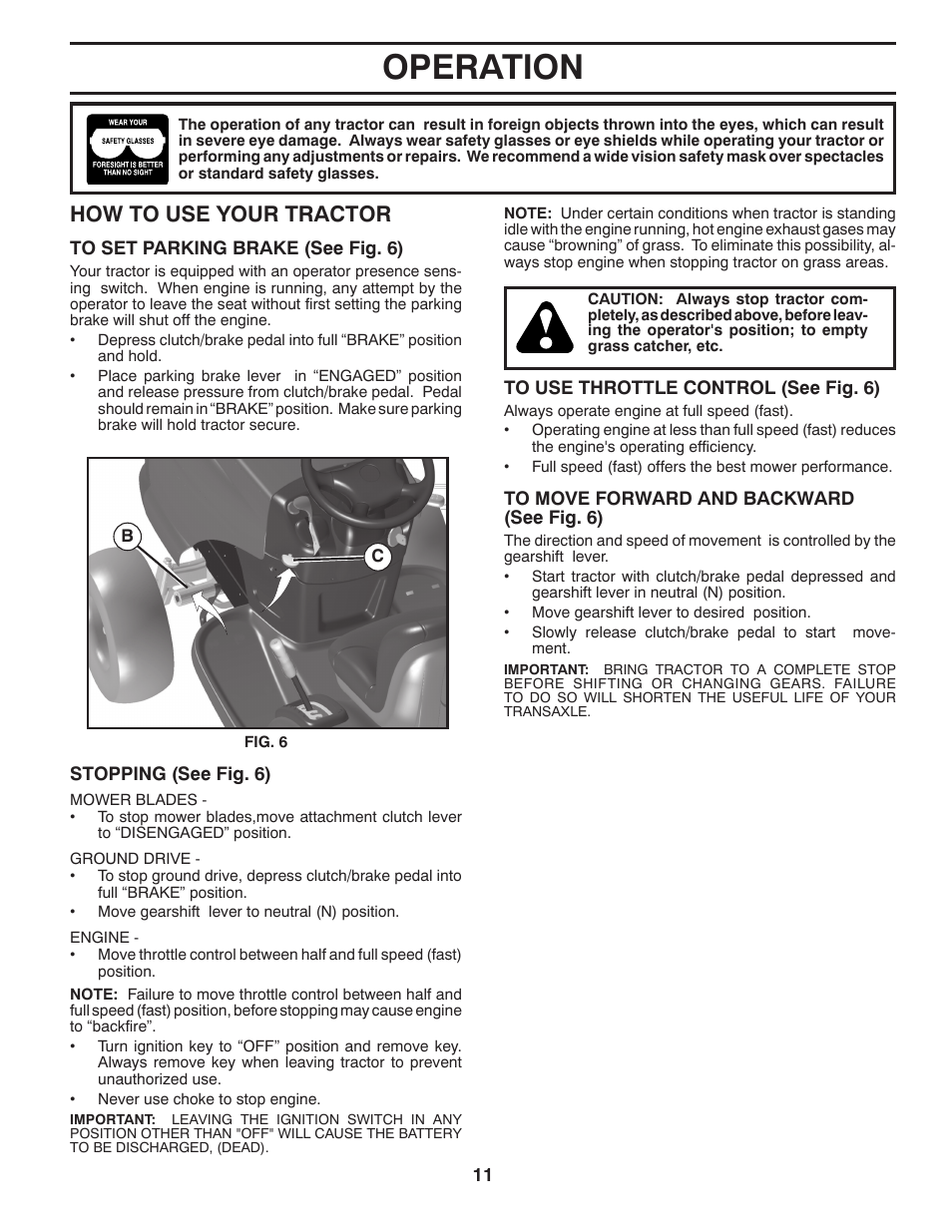 Operation, How to use your tractor | Poulan 411188 User Manual | Page 11 / 48
