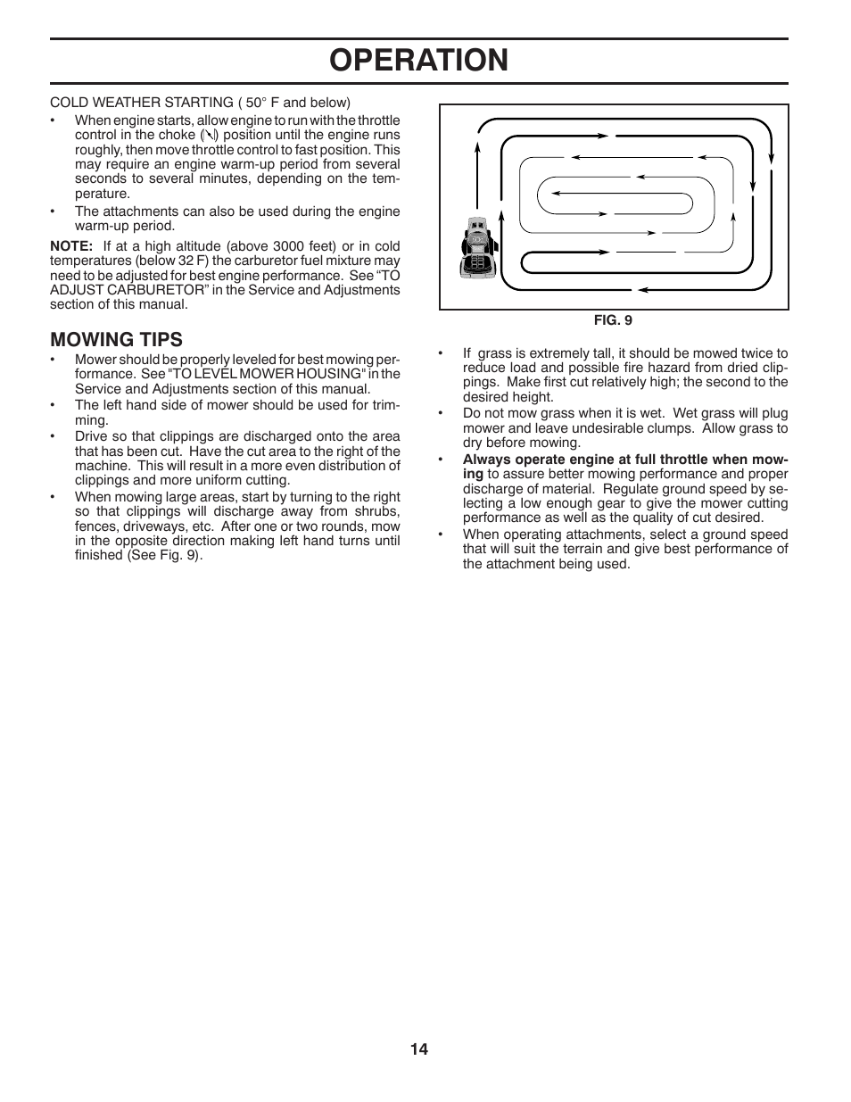 Operation, Mowing tips | Poulan 411188 User Manual | Page 14 / 48