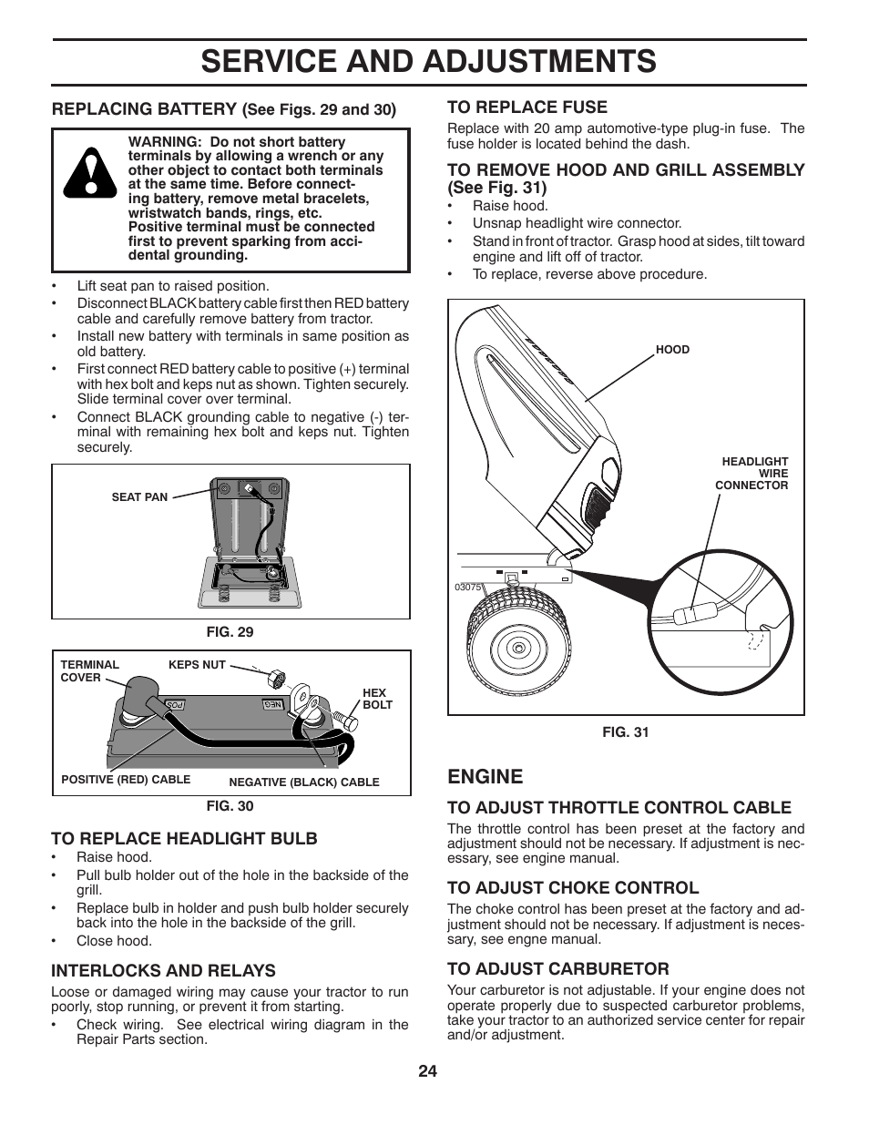 Service and adjustments, Engine | Poulan 411188 User Manual | Page 24 / 48