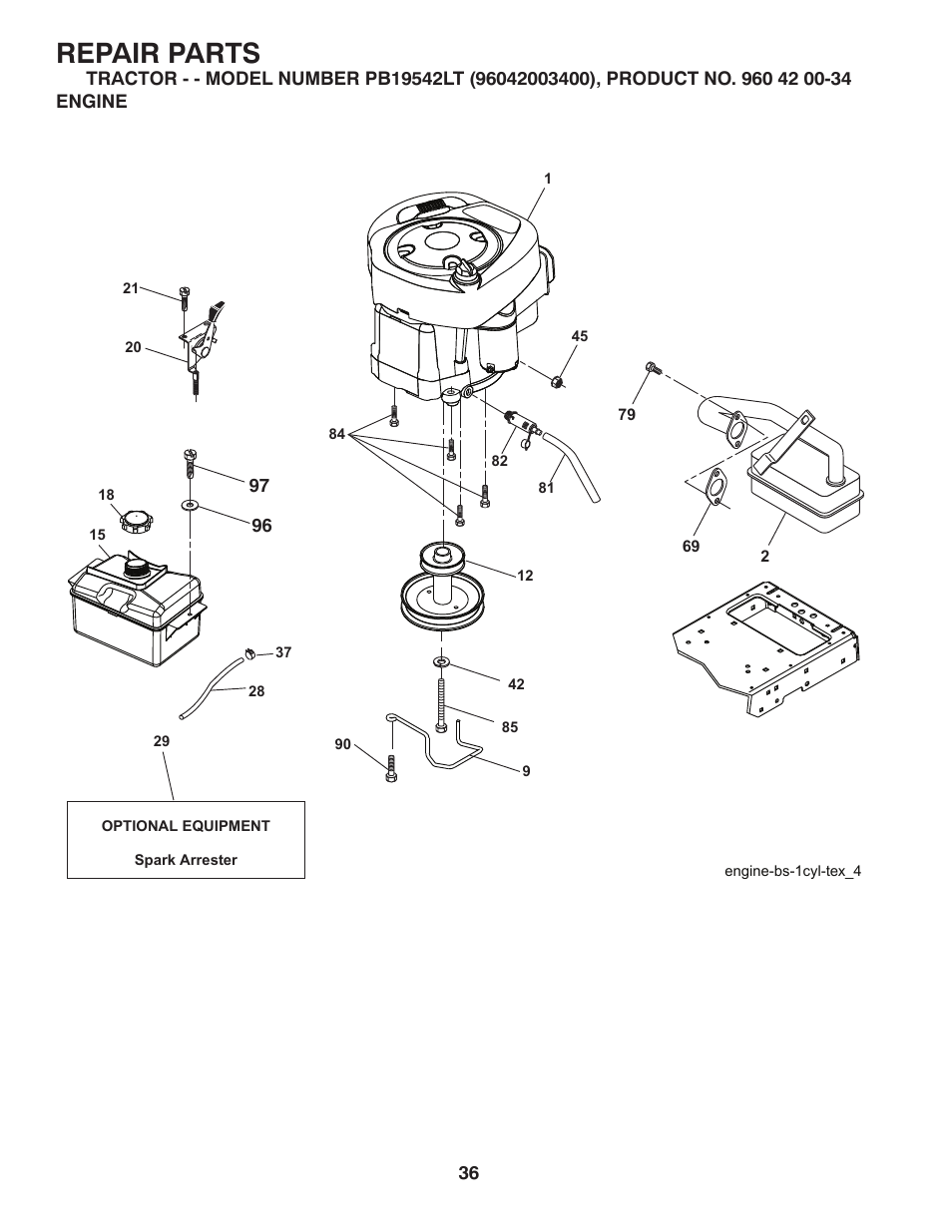 Repair parts | Poulan 411188 User Manual | Page 36 / 48