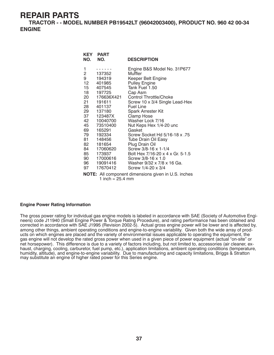 Repair parts | Poulan 411188 User Manual | Page 37 / 48