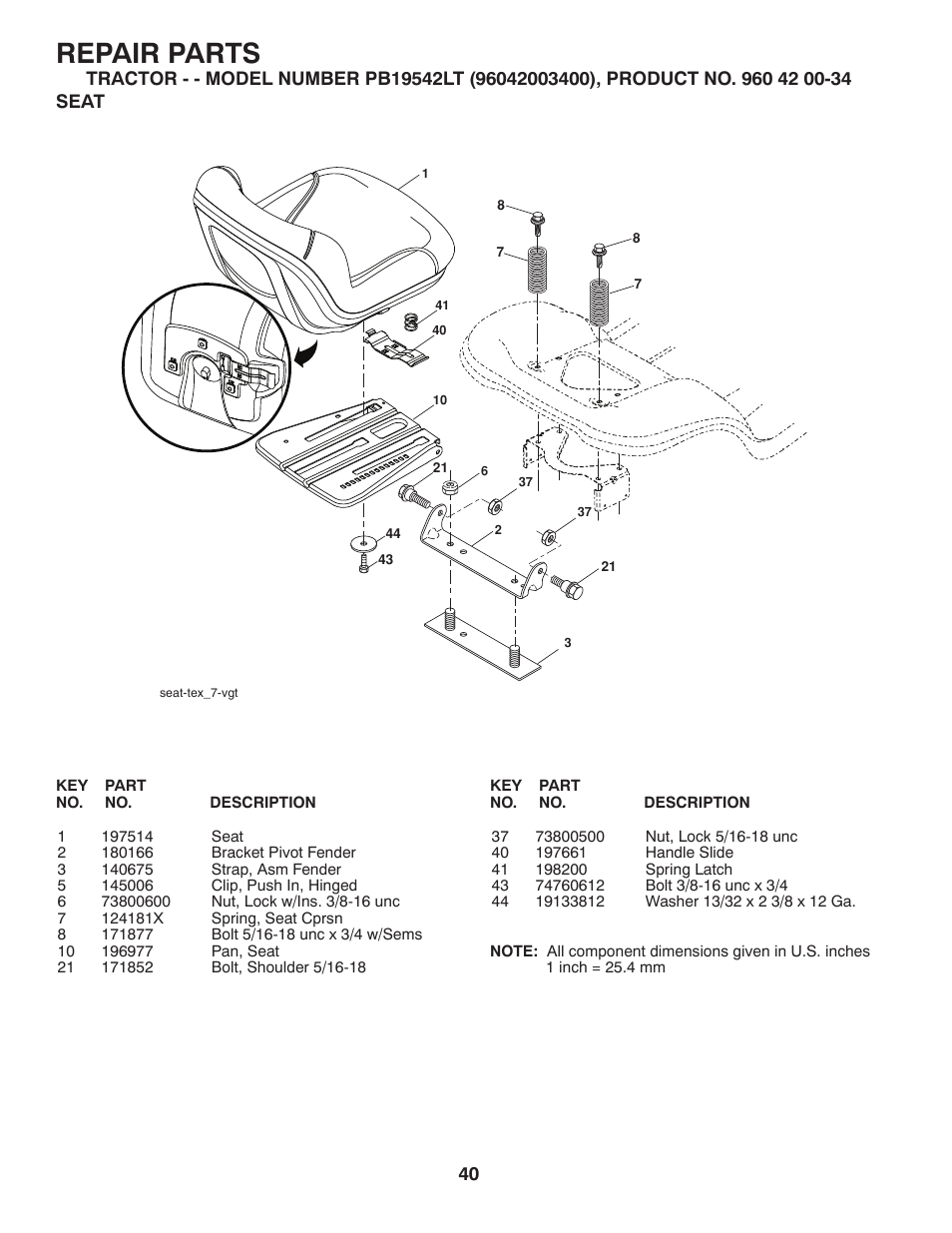 Repair parts | Poulan 411188 User Manual | Page 40 / 48