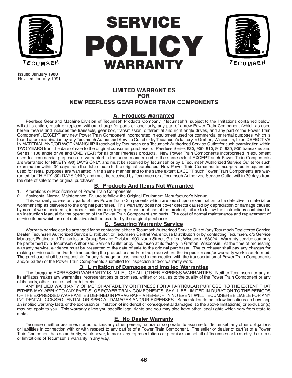 Policy, Service, Warranty | Poulan 411188 User Manual | Page 46 / 48
