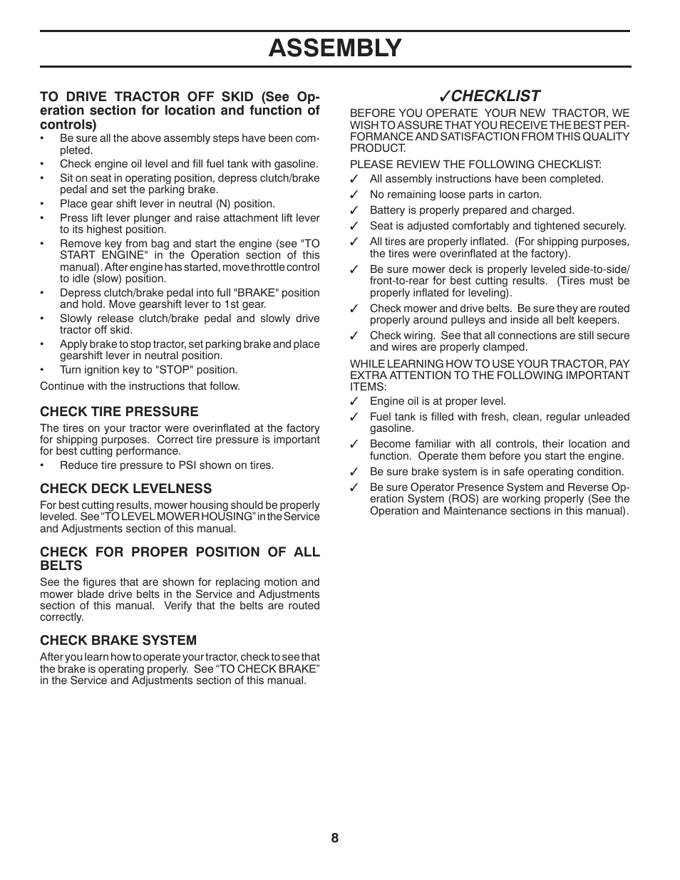 Assembly, Checklist | Poulan 411188 User Manual | Page 8 / 48