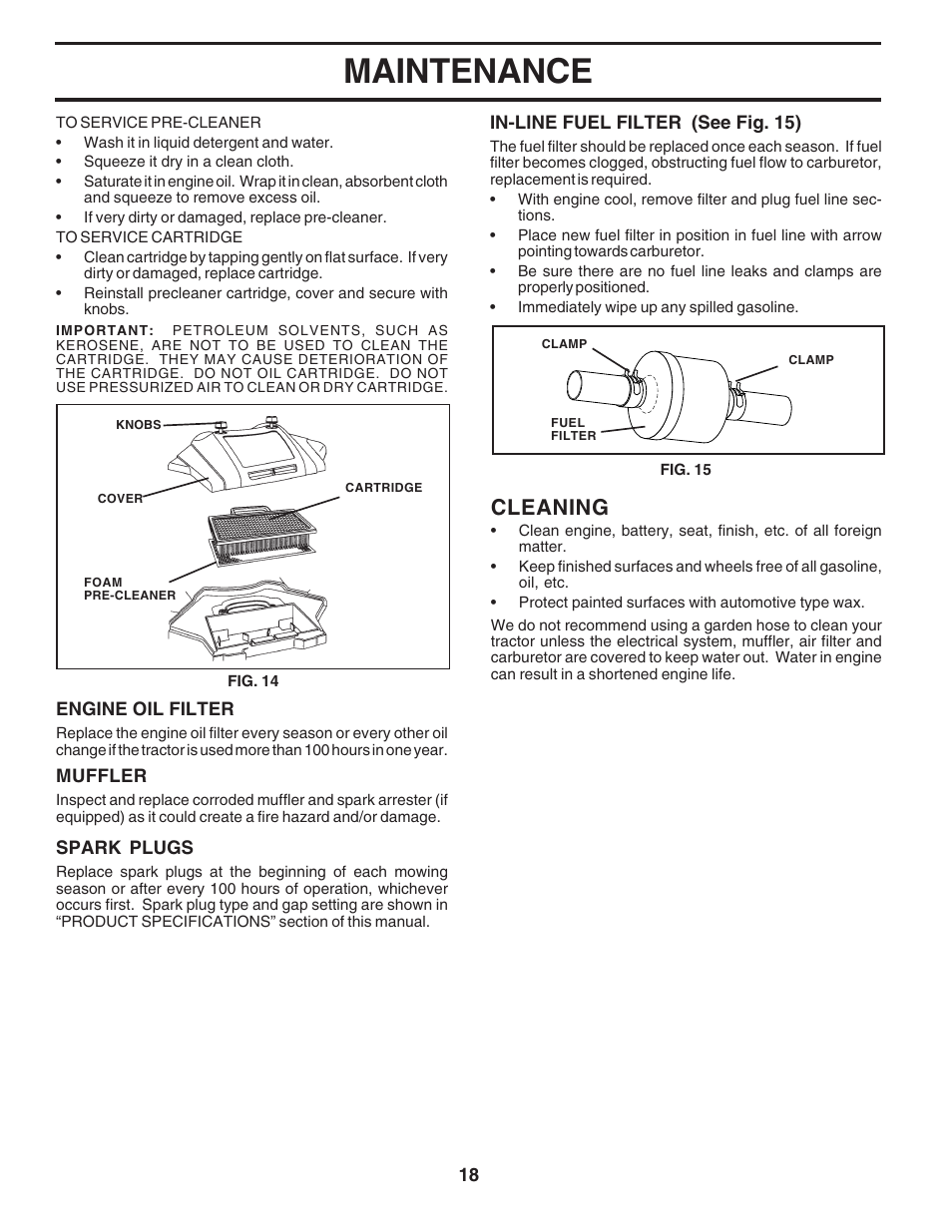 Maintenance, Cleaning | Poulan 183044 User Manual | Page 18 / 52