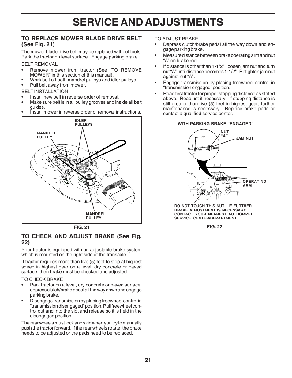 Service and adjustments | Poulan 183044 User Manual | Page 21 / 52