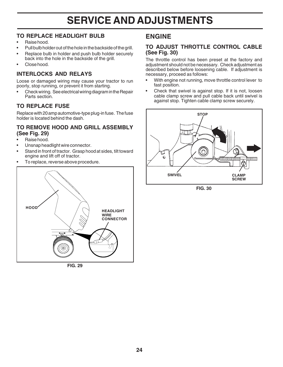 Service and adjustments, Engine | Poulan 183044 User Manual | Page 24 / 52