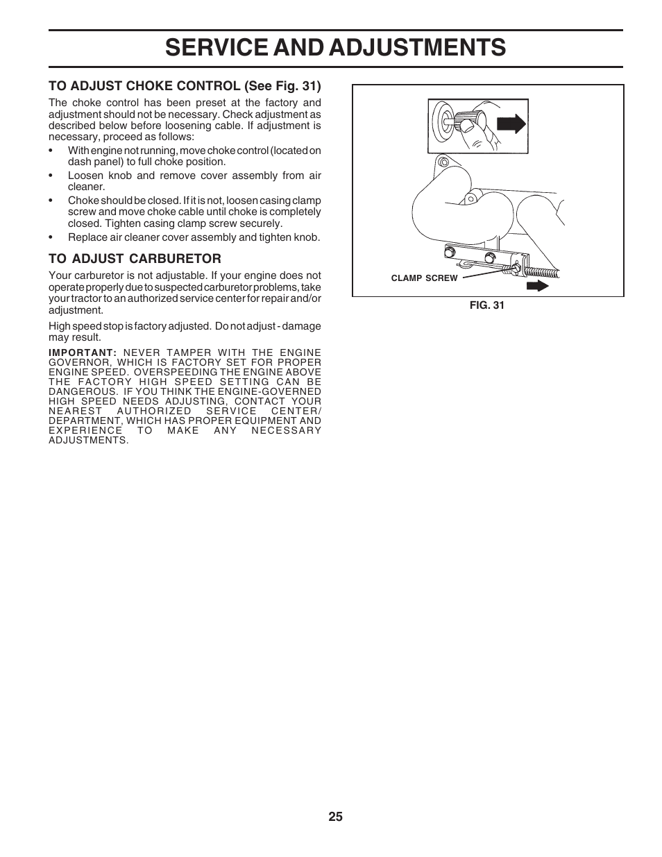 Service and adjustments | Poulan 183044 User Manual | Page 25 / 52