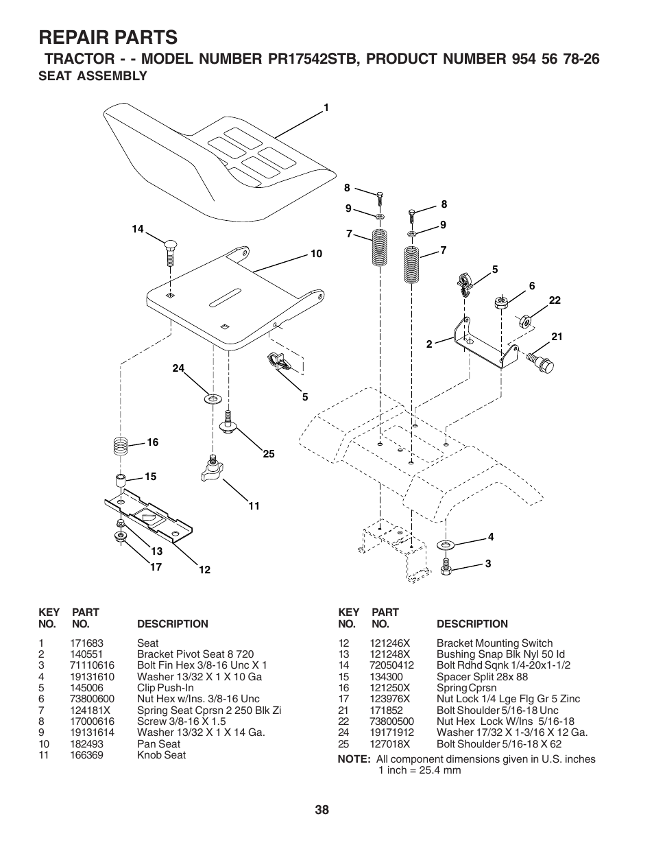Repair parts | Poulan 183044 User Manual | Page 38 / 52
