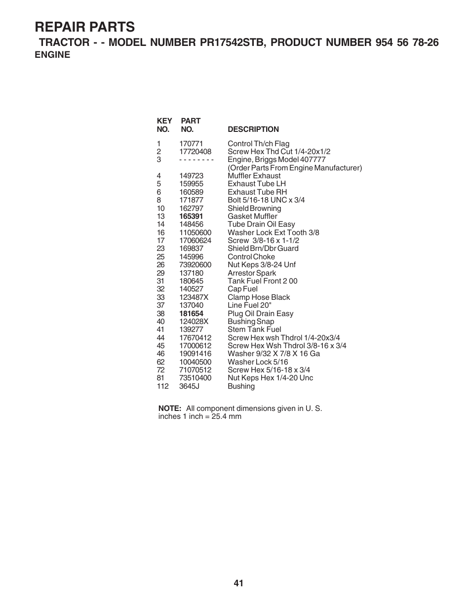 Repair parts | Poulan 183044 User Manual | Page 41 / 52