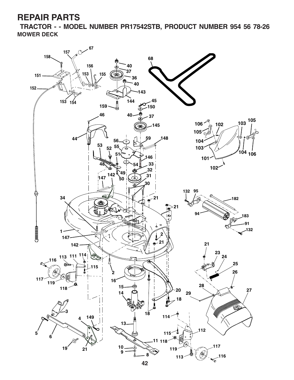 Repair parts, Mower deck | Poulan 183044 User Manual | Page 42 / 52