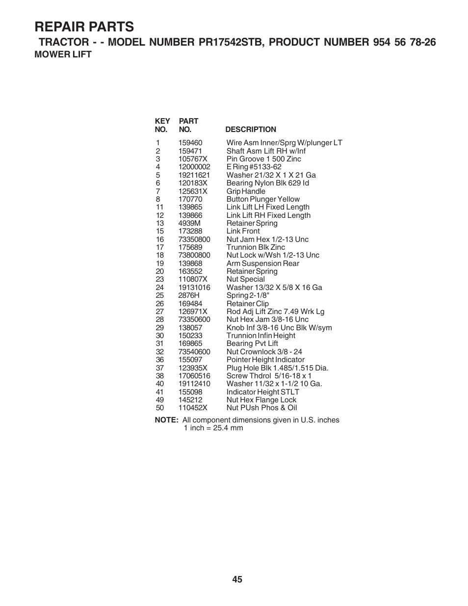 Repair parts | Poulan 183044 User Manual | Page 45 / 52