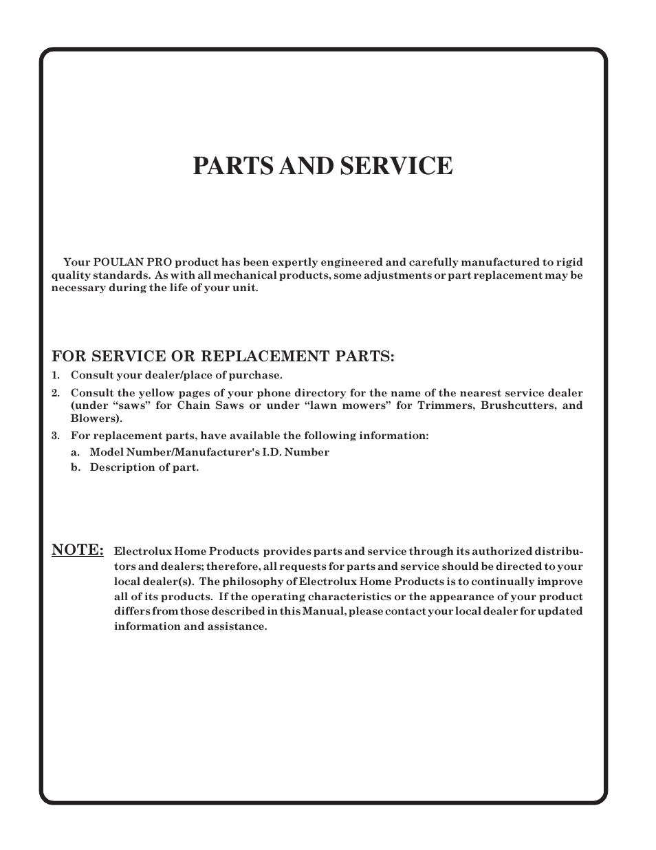 Parts and service | Poulan 183044 User Manual | Page 52 / 52
