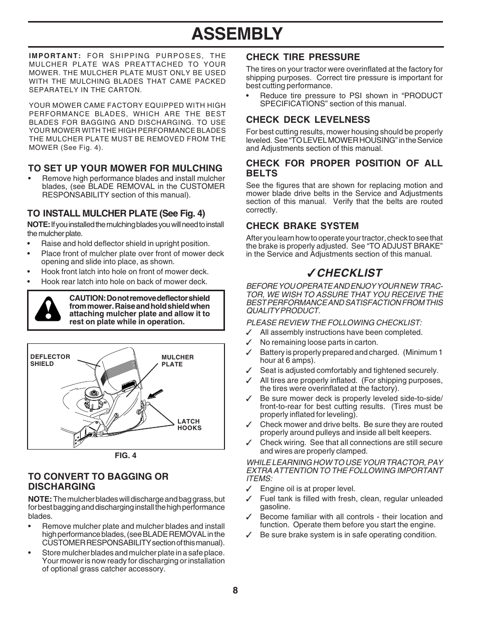 Assembly, Checklist | Poulan 183044 User Manual | Page 8 / 52