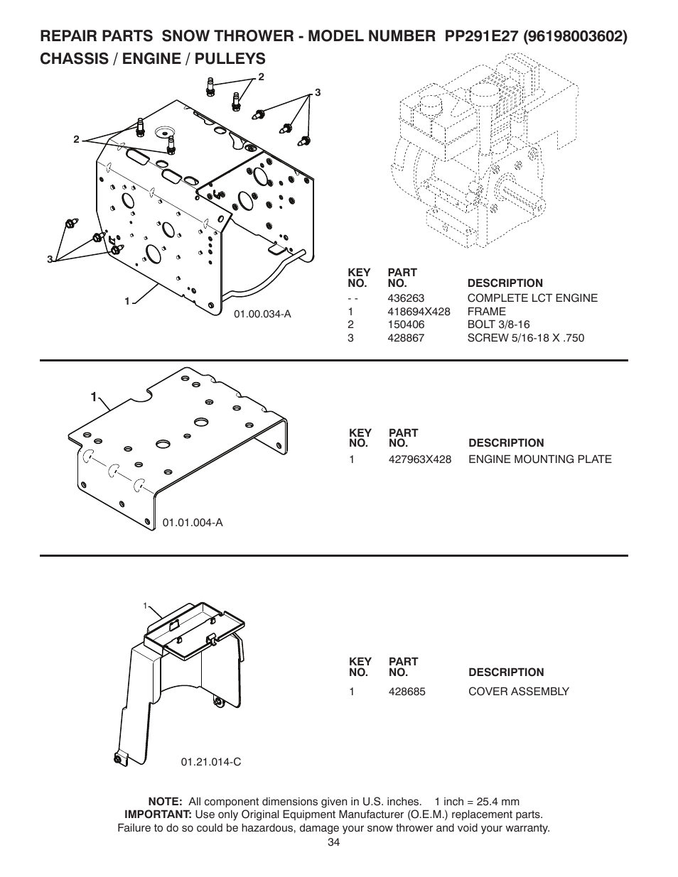 Chassis / engine / pulleys | Poulan 437921 User Manual | Page 34 / 40