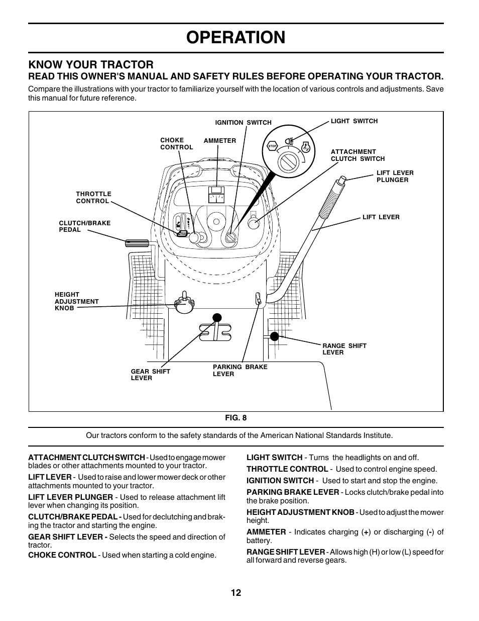 Operation, Know your tractor | Poulan 177271 User Manual | Page 12 / 52