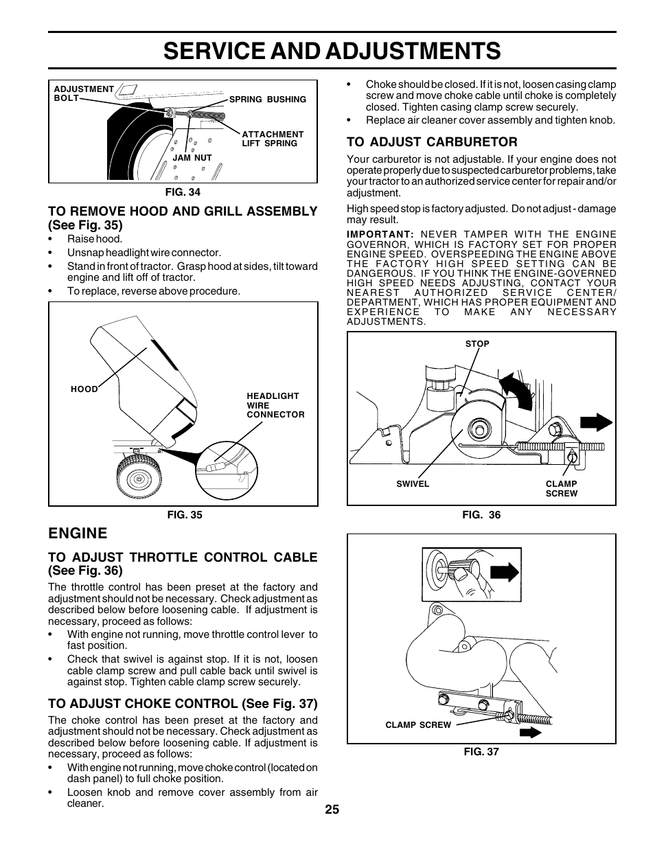 Service and adjustments, Engine | Poulan 177271 User Manual | Page 25 / 52