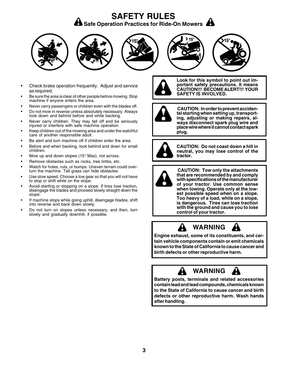 Safety rules, Warning | Poulan 177271 User Manual | Page 3 / 52