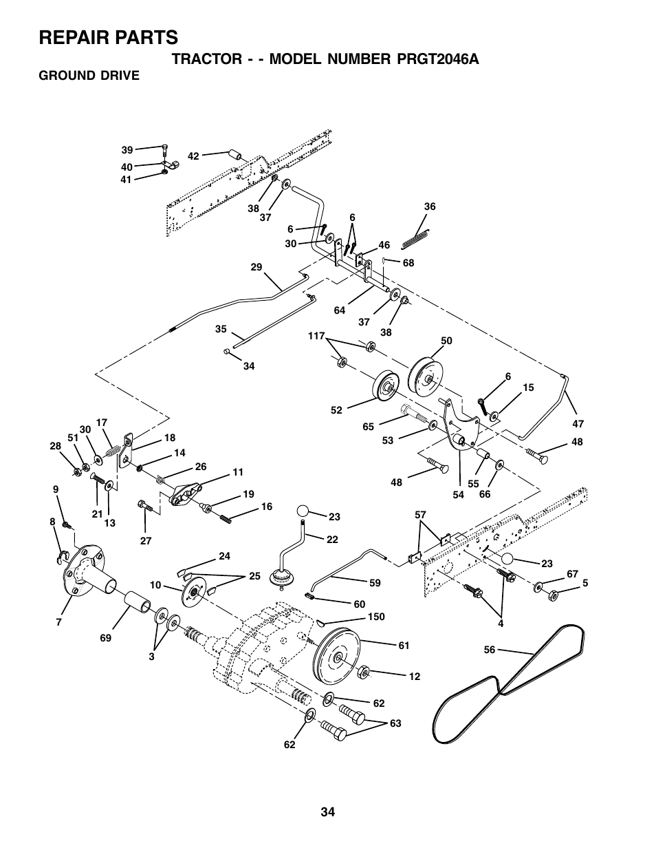 Repair parts, Tractor - - model number prgt2046a, Ground drive | Poulan 177271 User Manual | Page 34 / 52
