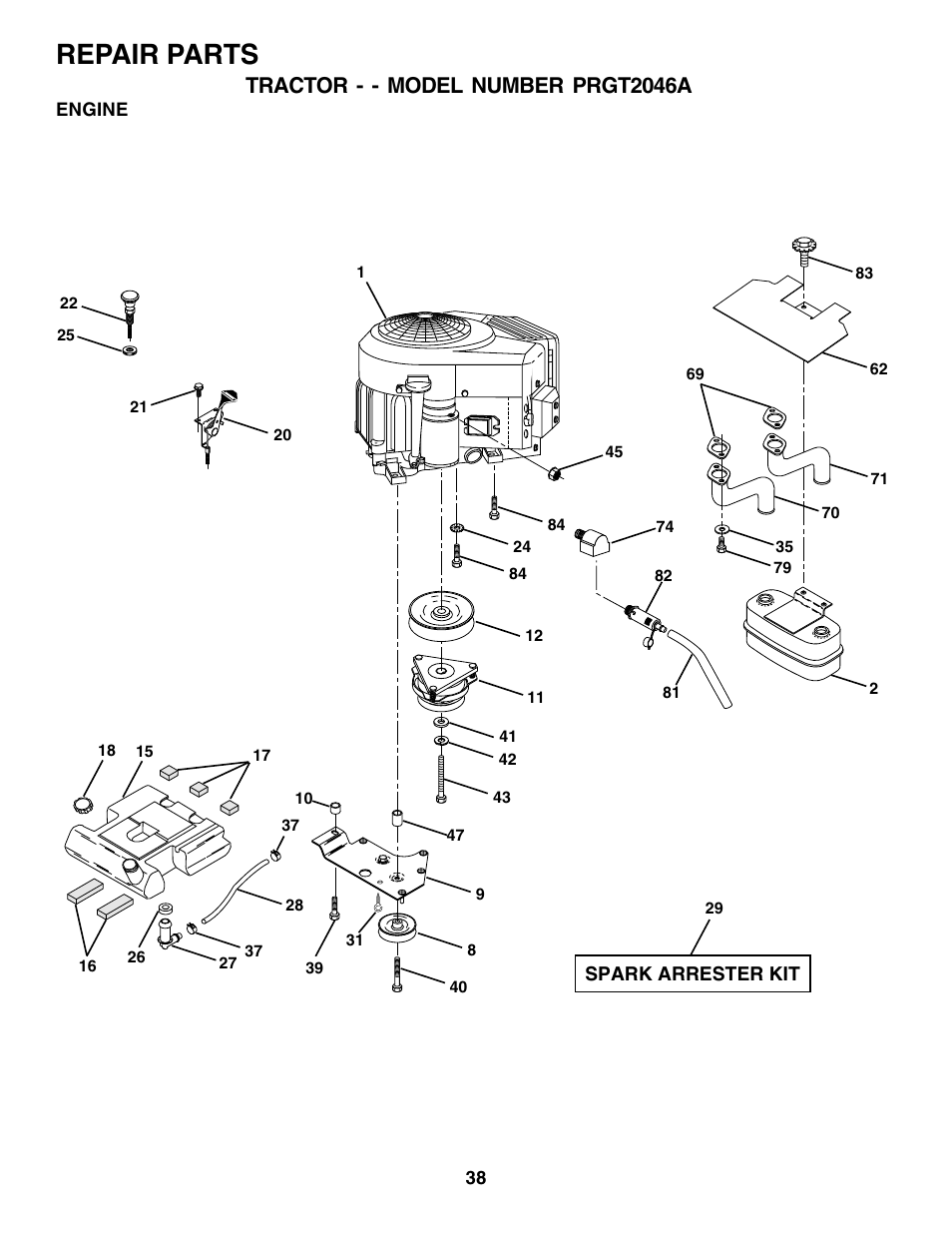 Repair parts, Tractor - - model number prgt2046a | Poulan 177271 User Manual | Page 38 / 52