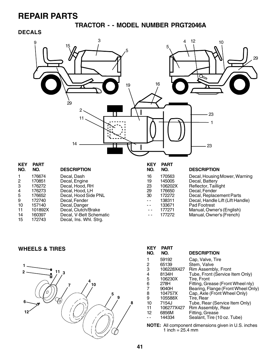 Repair parts, Tractor - - model number prgt2046a | Poulan 177271 User Manual | Page 41 / 52