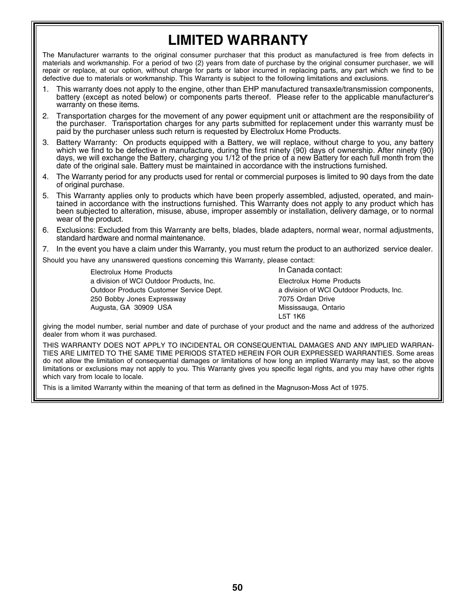 Limited warranty | Poulan 177271 User Manual | Page 50 / 52