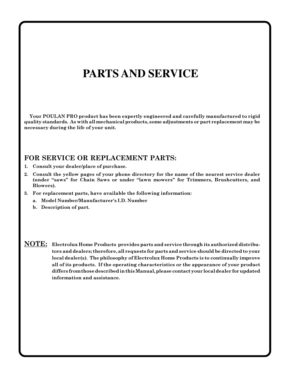 Parts and service | Poulan 177271 User Manual | Page 52 / 52