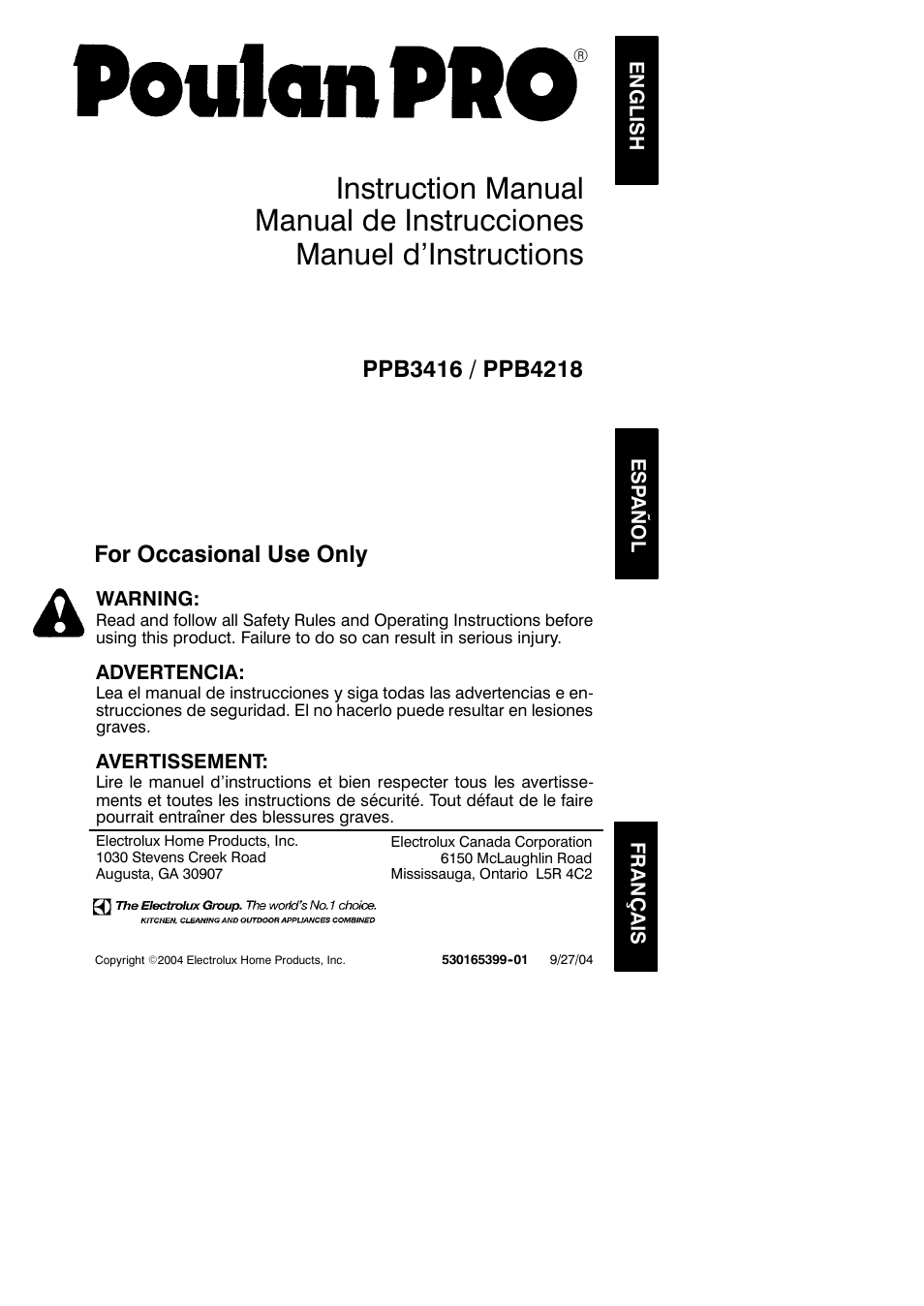 Poulan Pro PPB3416 User Manual | 19 pages