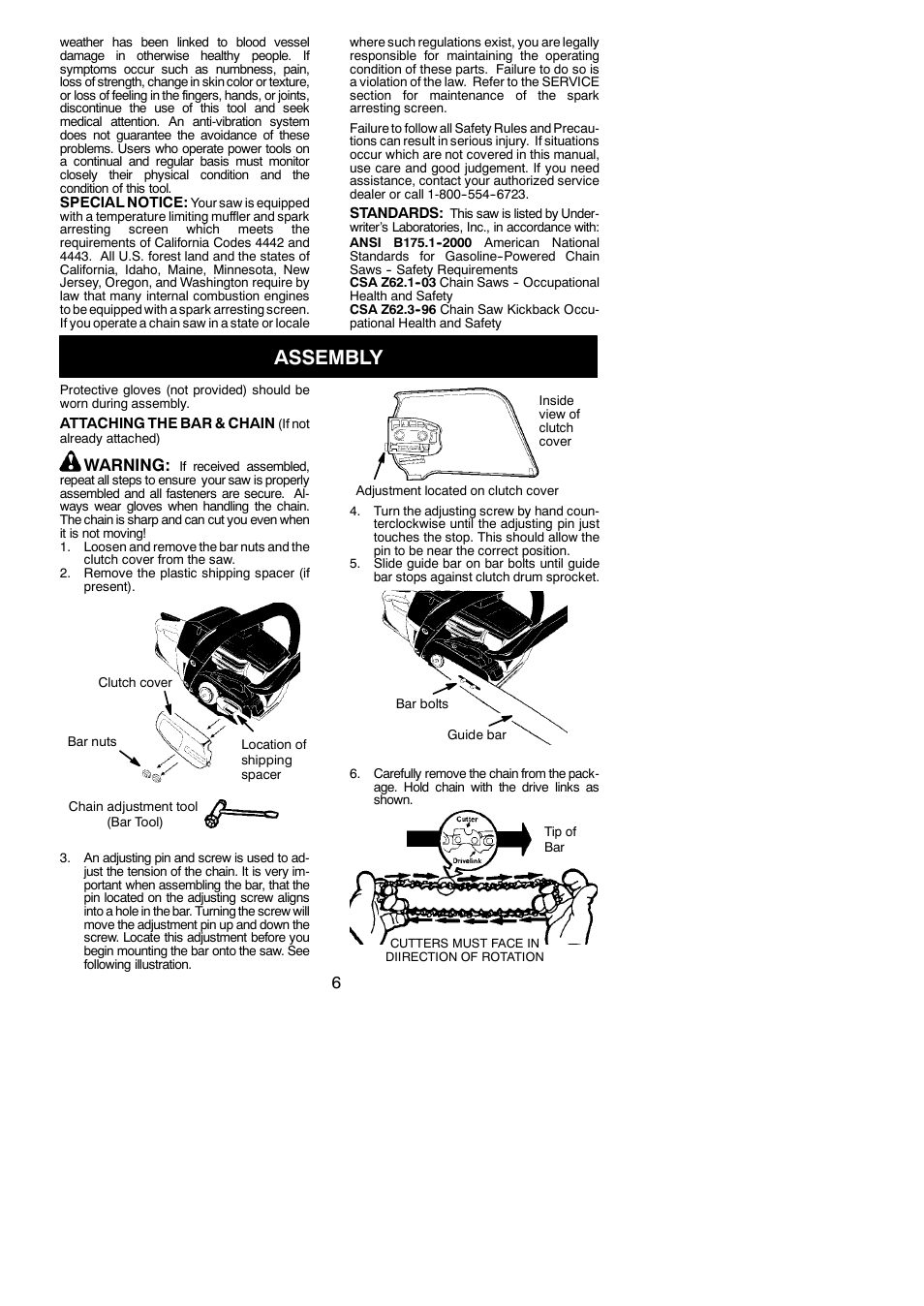 Assembly, Warning | Poulan Pro PPB3416 User Manual | Page 6 / 19