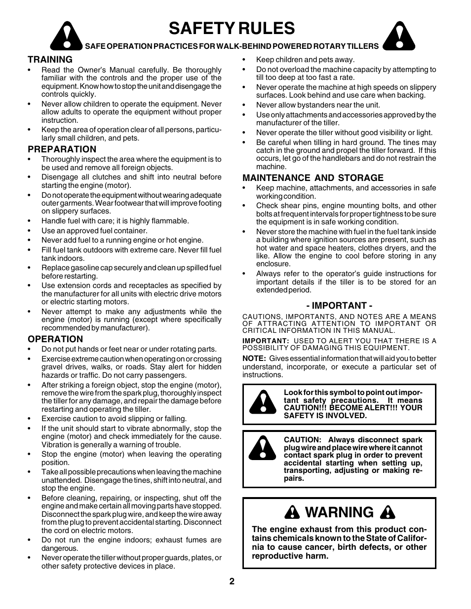 Safety rules, Warning | Poulan 175680 User Manual | Page 2 / 28