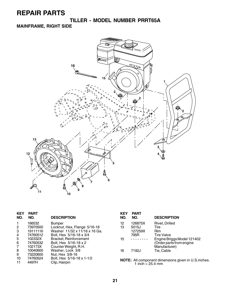 Repair parts, Tiller - model number prrt65a | Poulan 175680 User Manual | Page 21 / 28