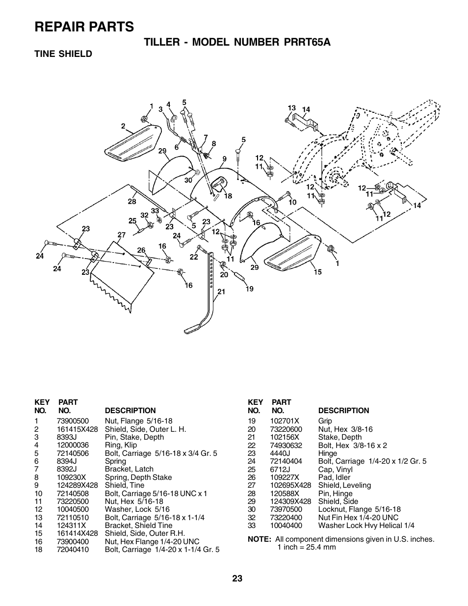 Repair parts, Tiller - model number prrt65a | Poulan 175680 User Manual | Page 23 / 28