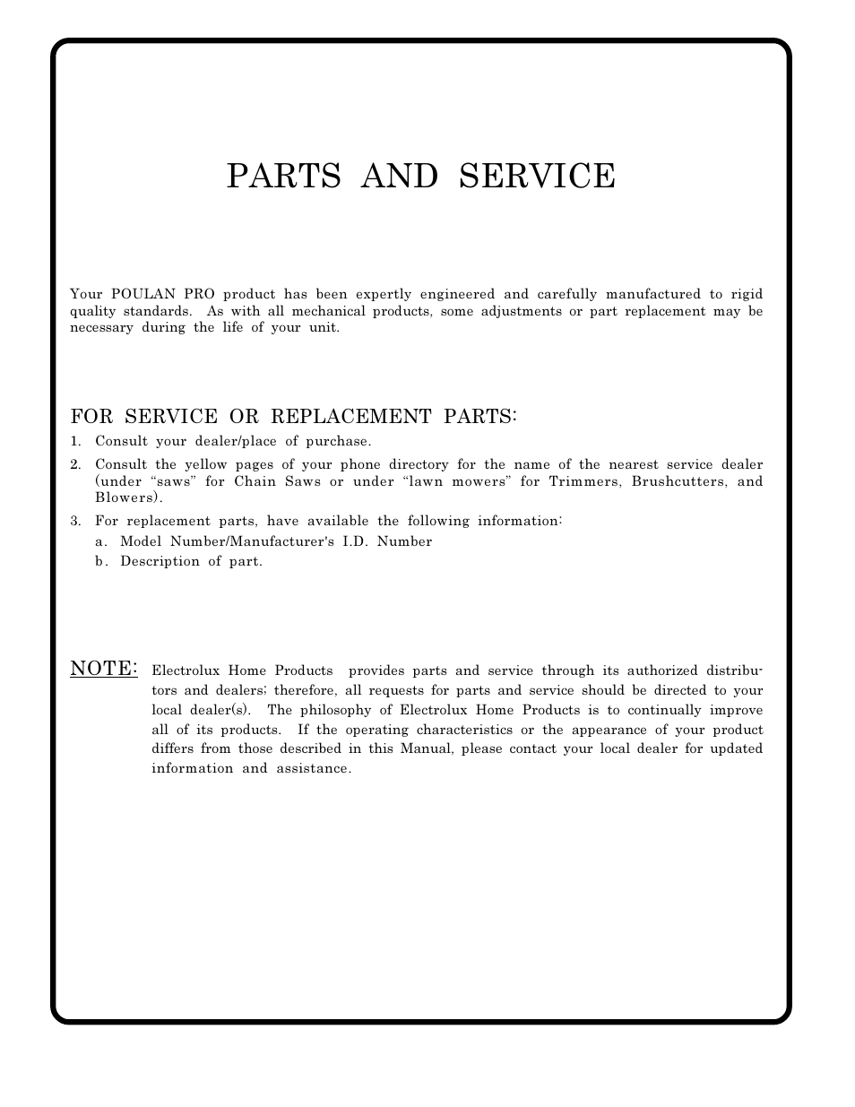 Parts and service | Poulan 175680 User Manual | Page 28 / 28