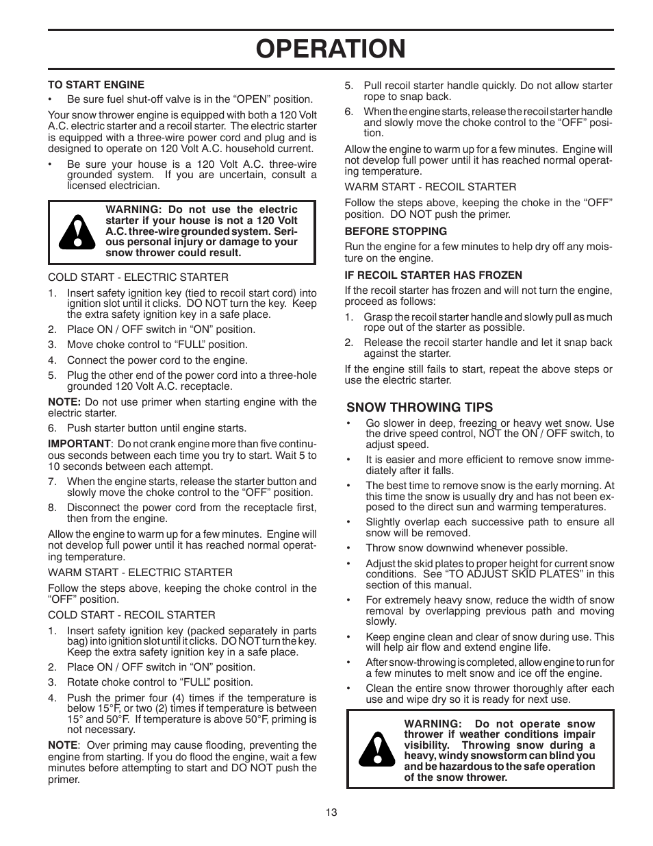 Operation | Poulan 435557 User Manual | Page 13 / 44