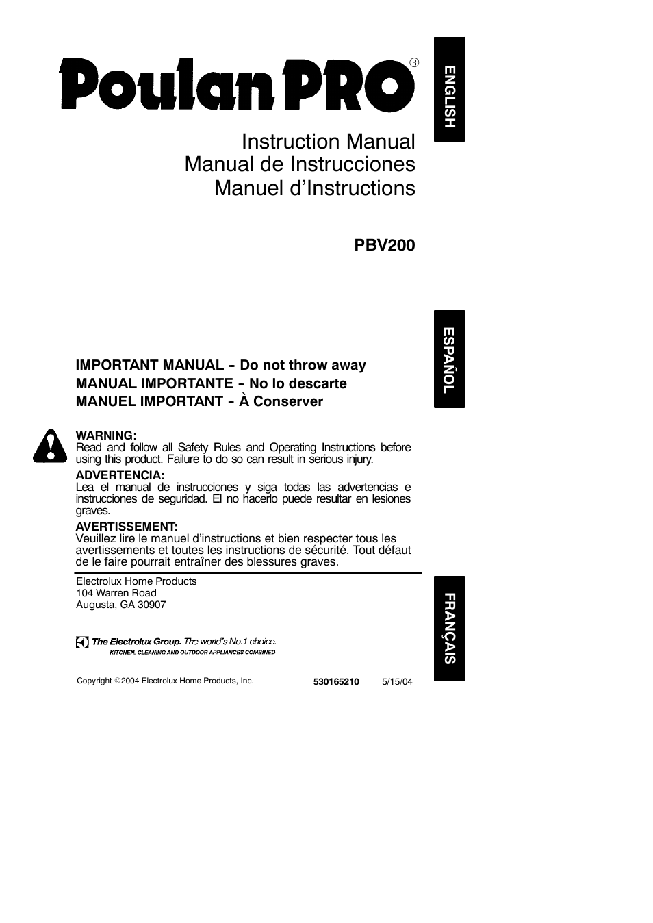 Poulan 530165210 User Manual | 12 pages