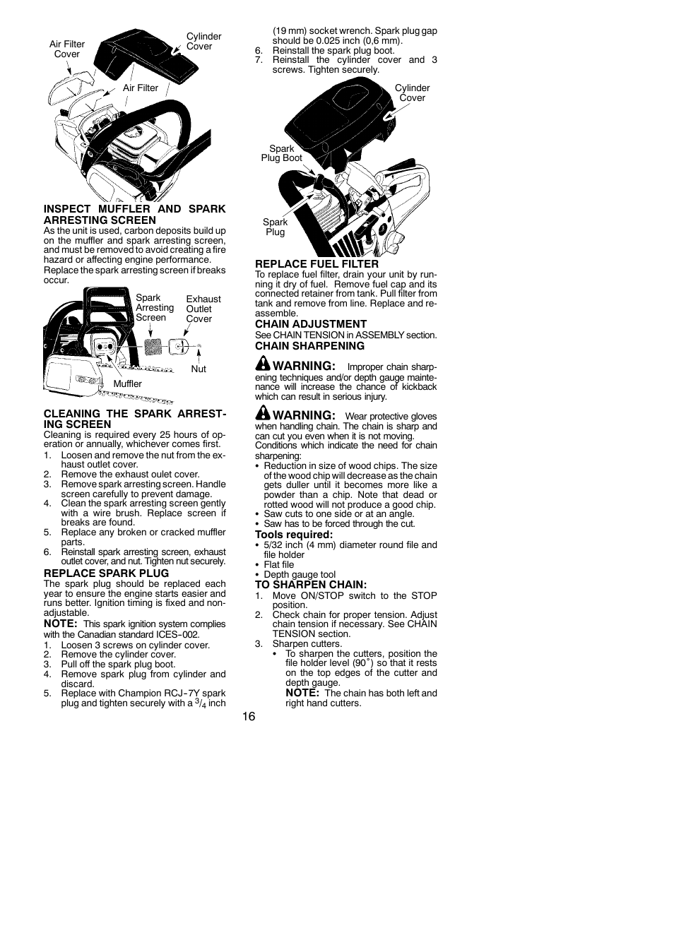 Warning | Poulan 545186804 User Manual | Page 16 / 21